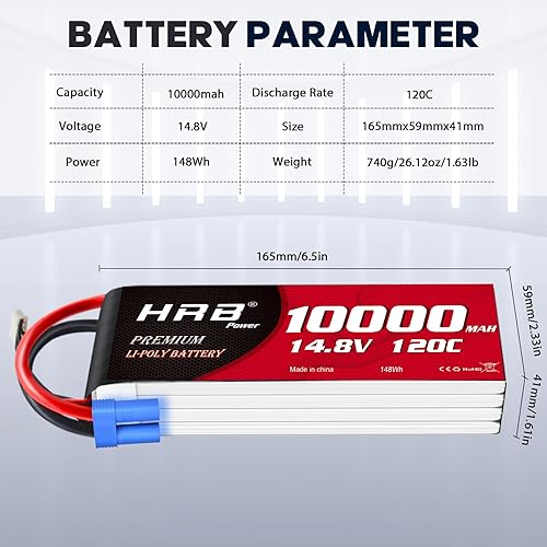 Miniatura 2 de HRB 4S 10000mAh Lipo Battery EC5 120C Soft Case 14.8V RC Lipo Battery Compatible con RC Car Airplane Helicopter Truck Boat (2 paquetes)