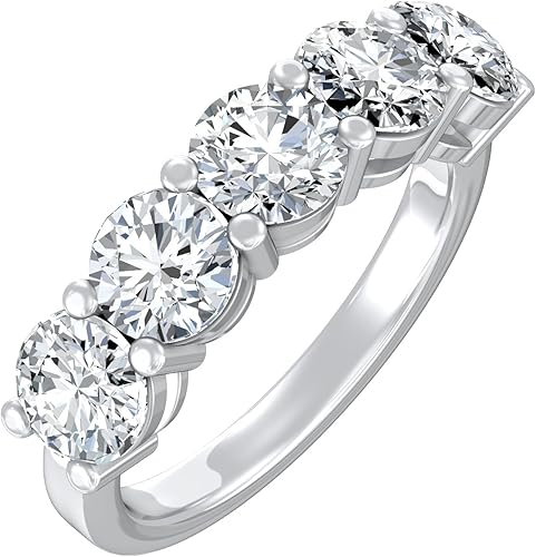 Miniatura 2 de Anillo de 5 piedras de diamantes cultivados en laboratorio de 12 quilates - 5 quilates Anillo de aniversario de boda de oro blanco o amarillo