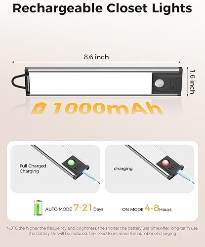 Miniatura 5 de Iluminación para debajo del gabinete, sensor de movimiento, luces de armario de 1800 mAh recargables para debajo del gabinete, luces inalámbricas,