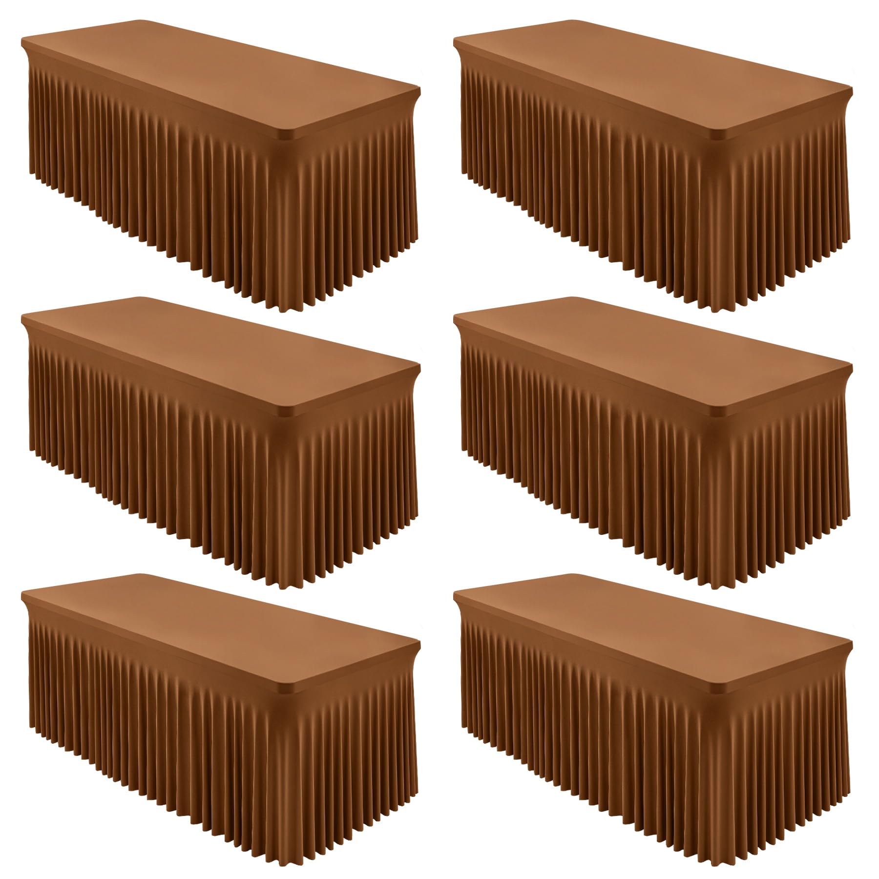 Shillance 6 Packs Brown Spandex Tableclothes for 8 Foot Rectangle Table, Spandex Table Covers 8FT Stretch Table Skirts Wrinkle Free Fitted Table Cloth for Event, Wedding, Banquet & Parties — image 1