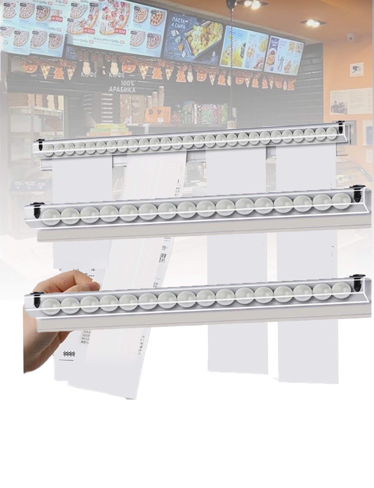 Uchwyt na bilety Tab Grabber, Zestaw 3 przezroczystych, składanych uchwytów na paragony z PVC, 20-80 cm, do montażu ścianie bez wiercenia(80cm/31.5in)