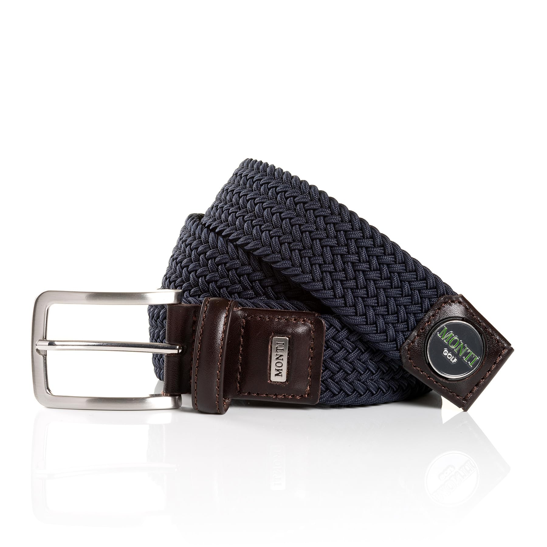 MONTI Herren Flechtgürtel Golfgürtel für Männer mit integriertem Ballmarker BIRDIE - navy uni - Größe 95
