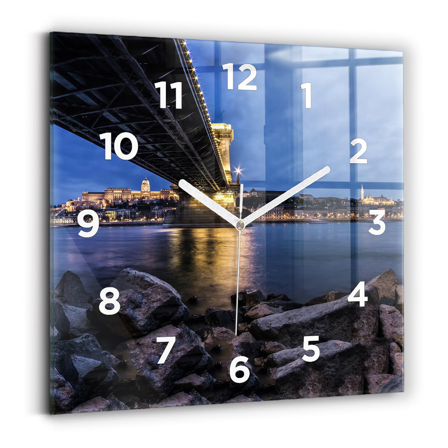 Horloge numérique analogique carrée 30x30 cm Wallfluent à aiguilles blanches