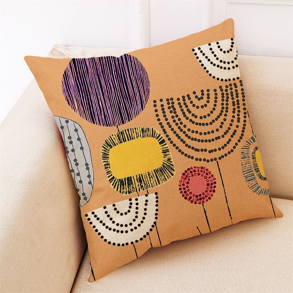 HBJWOV Linen Car Pillow Cover Sofa Cushion Home Throw Colorful Hand-Painted Elements Cotton