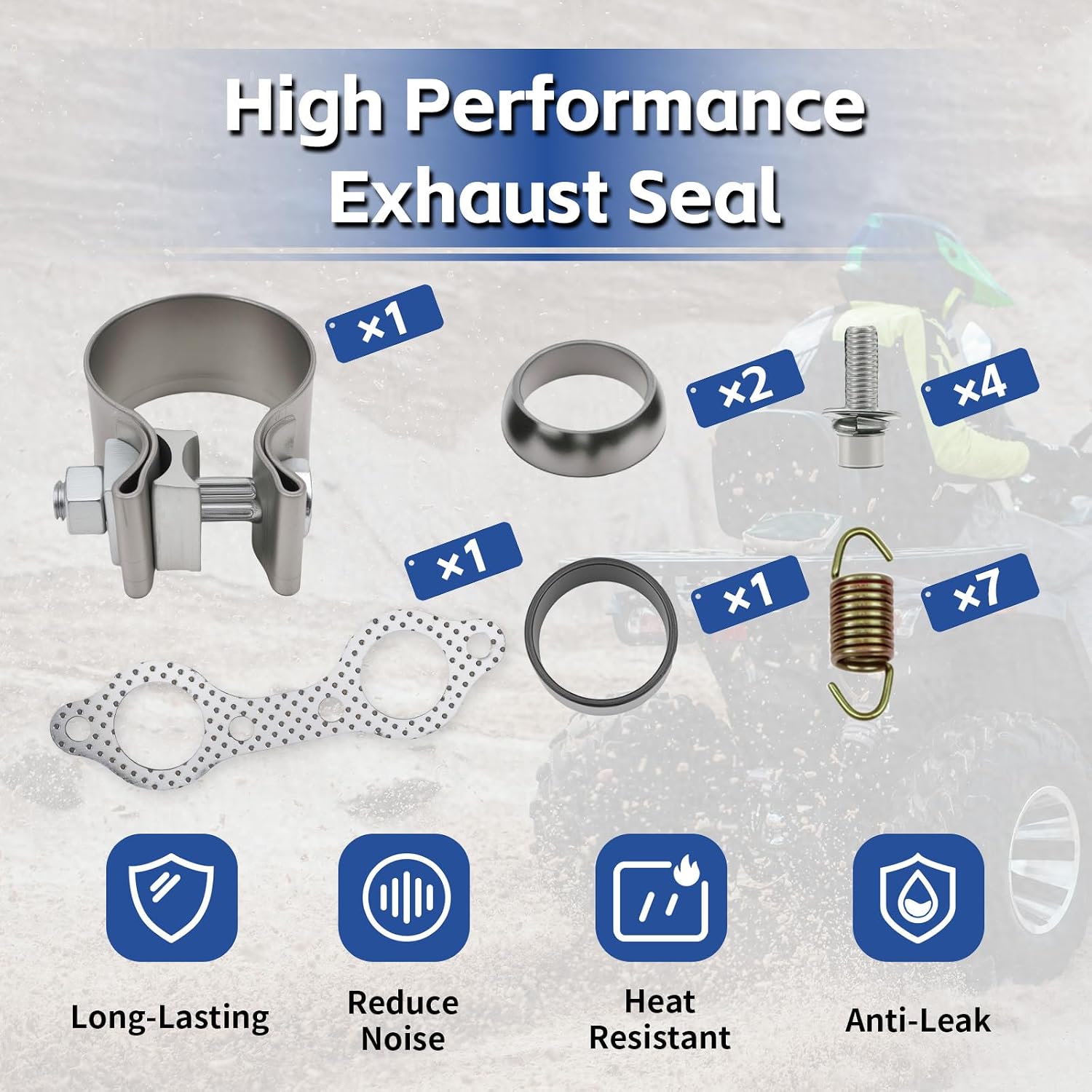 Exhaust Pipe Manifold Gasket Spring Rebuild Kit for Polaris Ranger RZR 800 EFI 2008-2010, Ranger RZR 800 EFI LTD 2009, Ranger 800 2010-2012 Replace #3610047 7041687 7041804 5811511 7041687