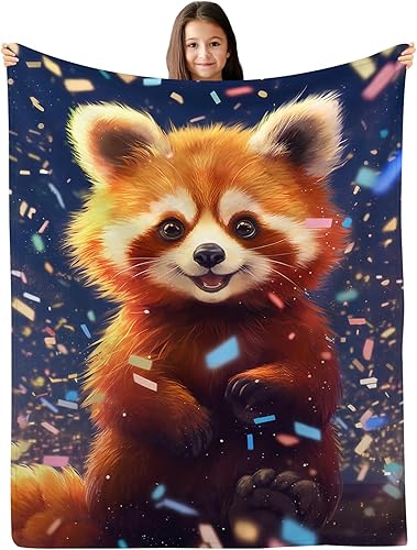 Miniatura 2 de Manta de panda rojo, linda manta de franela mágica con panda rojo feliz en el espacio mágico, regalos de panda rojo de felpa suave para niñas y