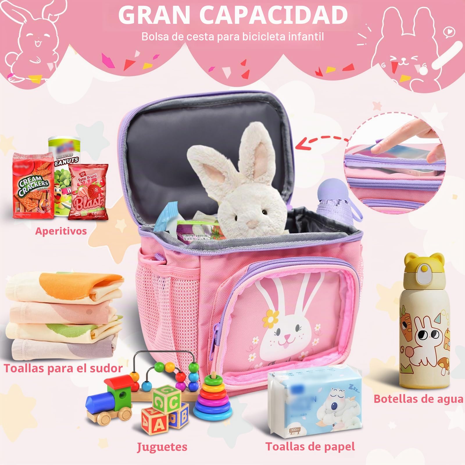 Cyiecw Bolsa de manillar para niños con correa para el hombro, cesta delantera para niños y niñas, resistente al agua, accesorios de bicicleta para bicicleta, triciclo, scooter, scooter