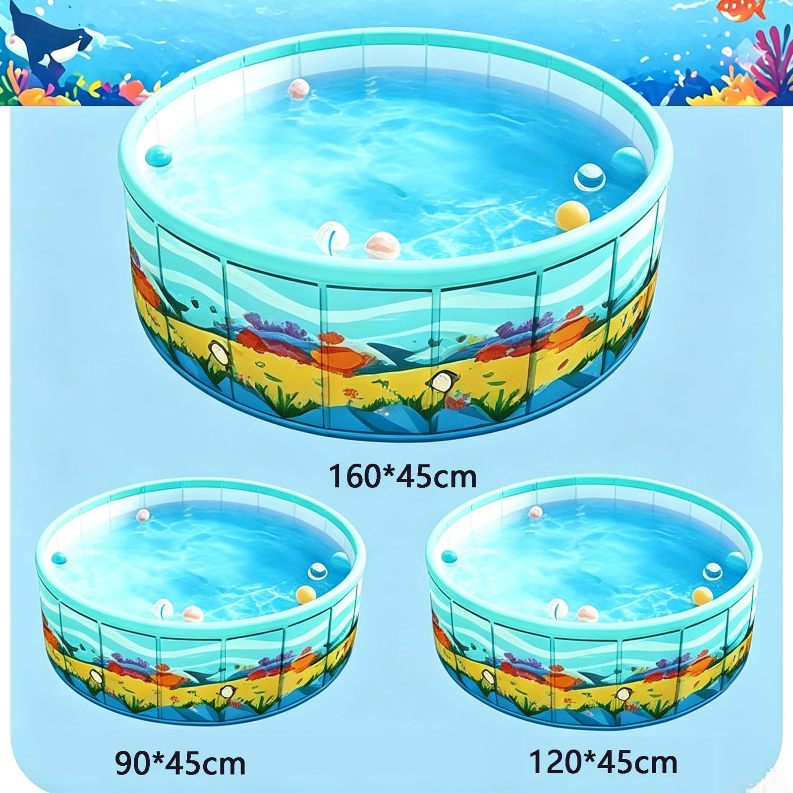 Piscina Pieghevole Rotonda 160*45cm Grande Piscina Pieghevole Non Gonfiabile Per adulti famiglia cane Vasca Portatile Interattiva in PVC con Scarico Per Gioco Estivo In Cortile Terrazza O Giardino