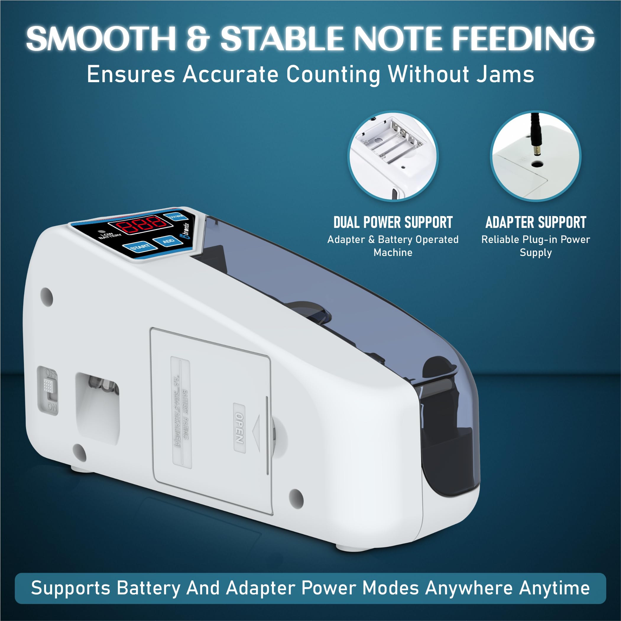 BRONTIX P-100 Money Counting Machine Mini | LED Display Note Counting Machine Cash Counter Machine Mini with UV/WM Detection, Auto Shut-Off Currency Counting Machine for Home (Portable Bundle) 3