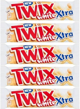Twix White Xtra 75g 5 Pack - White Chocolate Biscuit Twin Bars 2 x 37.5g - Gift for Christmas, Birthday & All Occasions - Sweet Treat Gift Hamper - Delicious White Chocolate for Sharing & Gifting