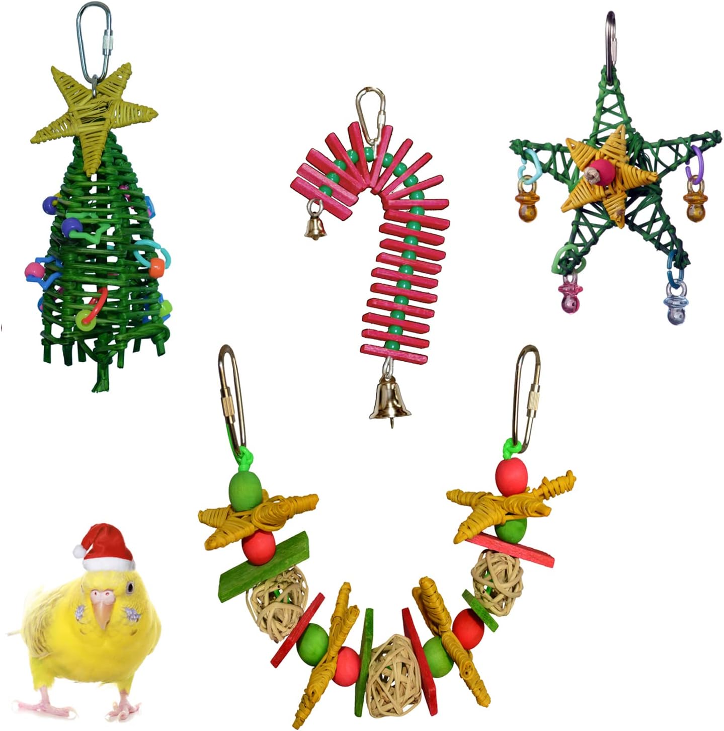 Super Bird Creations SB50014 Holiday Assortment – Christmas Bird Toys for Parrotlets Parakeets Cockatiels – Encourages Exploration & Chewing Instincts – Festive Accessories Small Birds Size