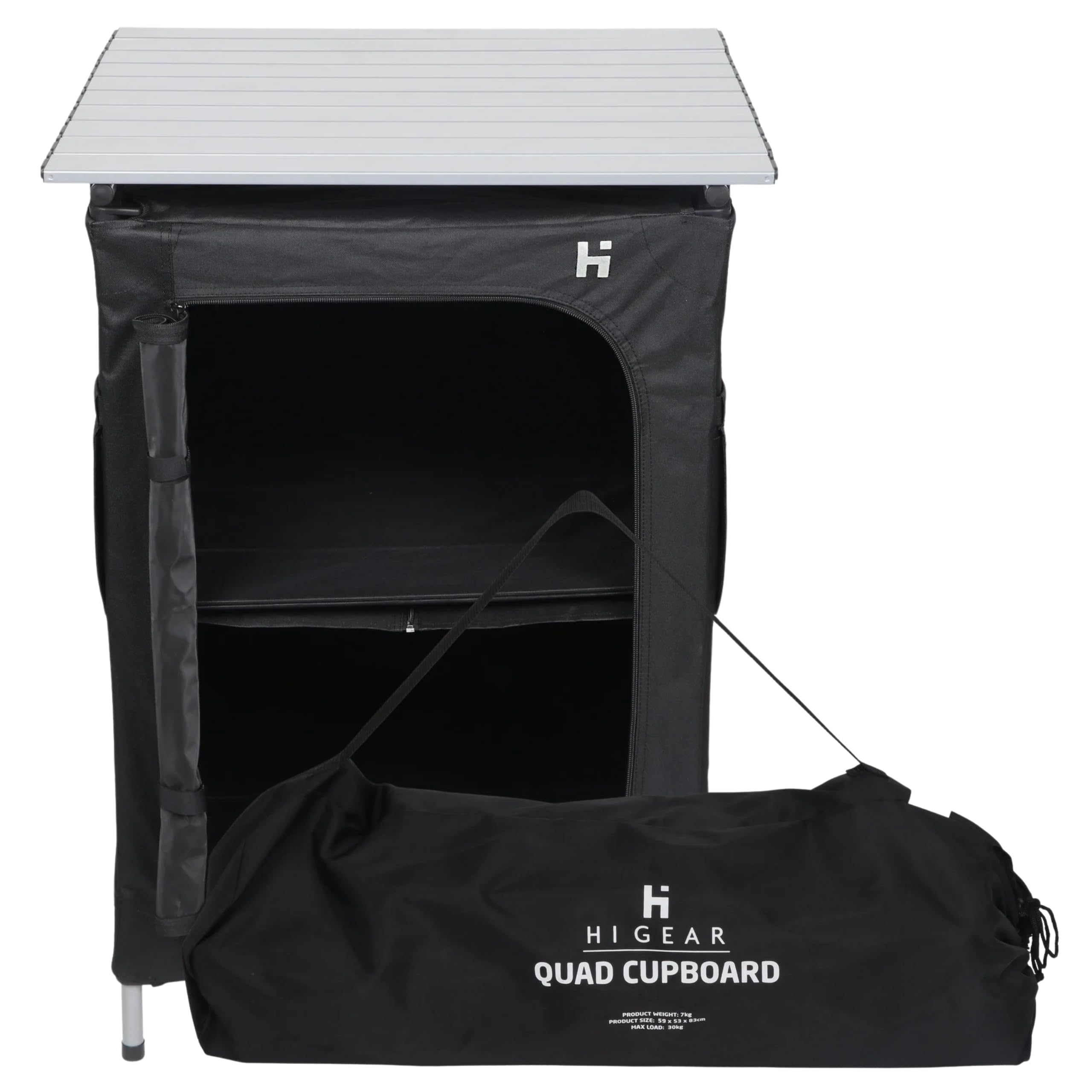 Hi-Gear Folding Quad Camping Cupboard with 2 Shelves and Sturdy Aluminium Frame, Camping Storage Solutions, Camping Furniture, Camping Accessories