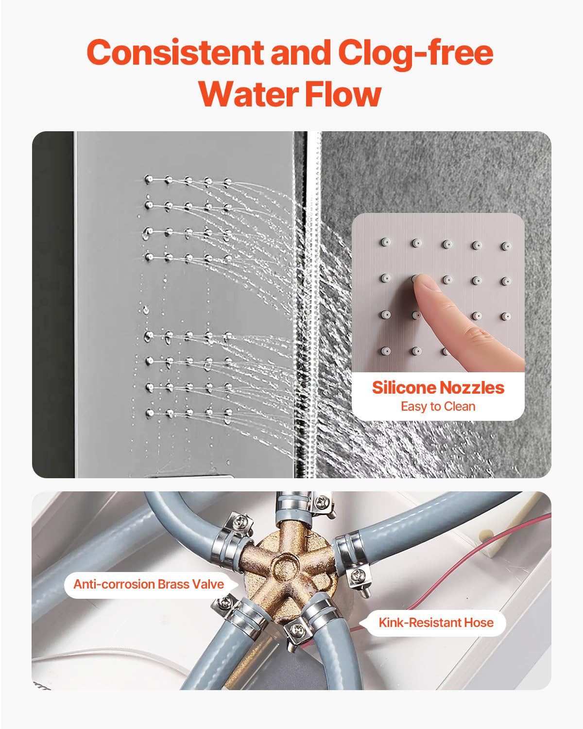 VEVOR Pannello Doccia a Torre con Soffione a Cascata LED, Colonna Doccia in Acciaio Inox Spazzolato 1345 mm, Rubinetto 5 Funzioni con Doccetta e Beccuccio per Vasca