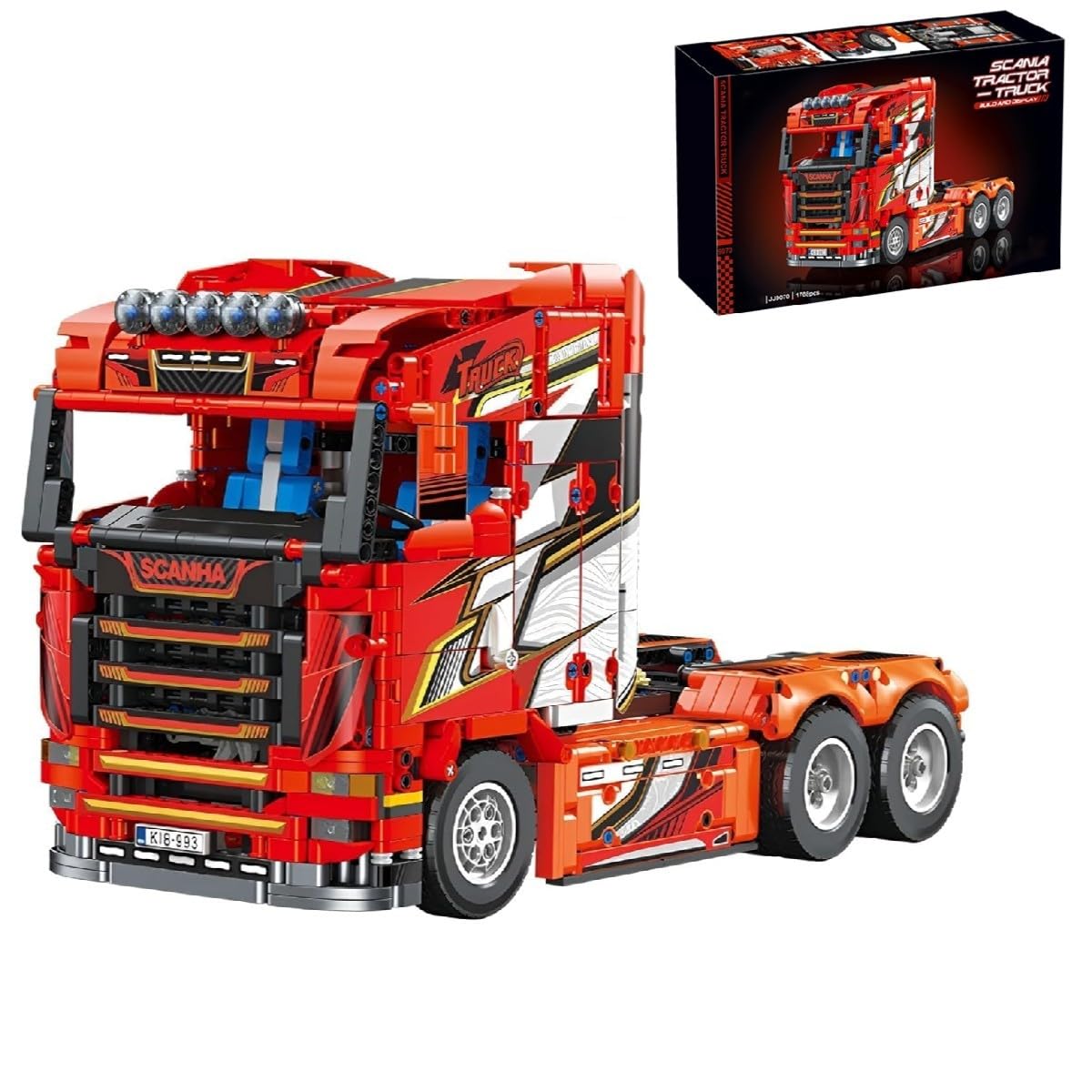 Sportwagen LKW Bausteine Bausatz, 1708 Teile Scania Sattelzug Modell Set, MOC Auto Klemmbausteine Schwerlast Baufahrzeug Spielzeug, Sammlerstücke Geschenke für Erwachsene und Kinder