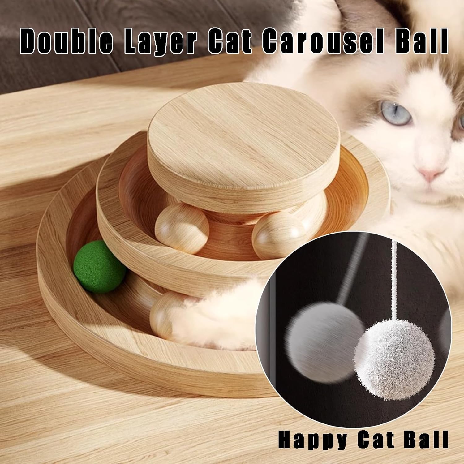 Floor-to-Ceiling 3 Tier Cat Tree 24.7”Tall Indoor Cats Tower with Observation Deck Acrylic Transparent Cat-Nest in Bowl Jumping Platform Solid Bottom with 2 Tier Turntable Balls