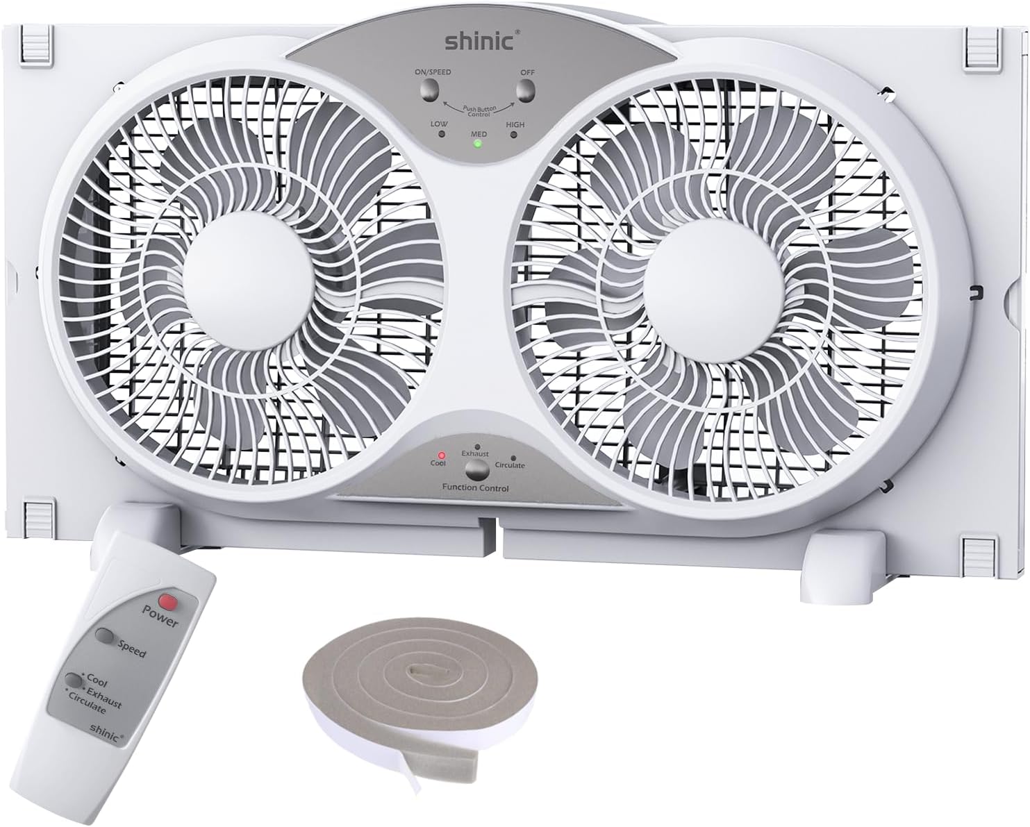 Shinic Window Fan Reversible Air Flow Quiet Twin 9" Blade Full Remote Control 3 Functions 3 Speed Bathroom Kitchen Window Exhaust Fan Width Adjustable (23.8" to 37") ETL Certified