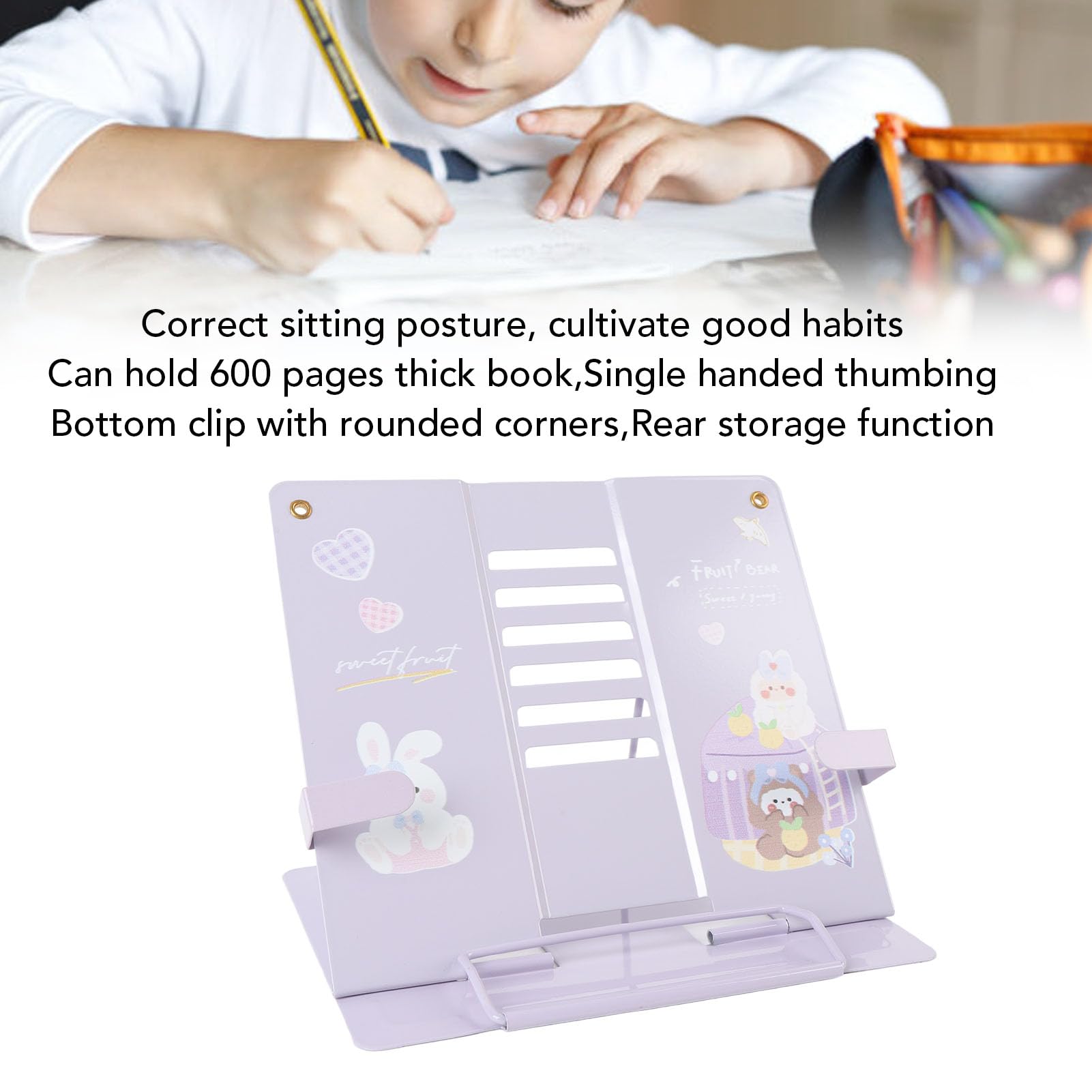 Small Metal Desk Book Stand, Adjustable Book Holder, Cute Book Stand for Reading, with Exquisite Pattern Design, Stable and Portable for Recipes, Textbooks, Tablet, Music Books