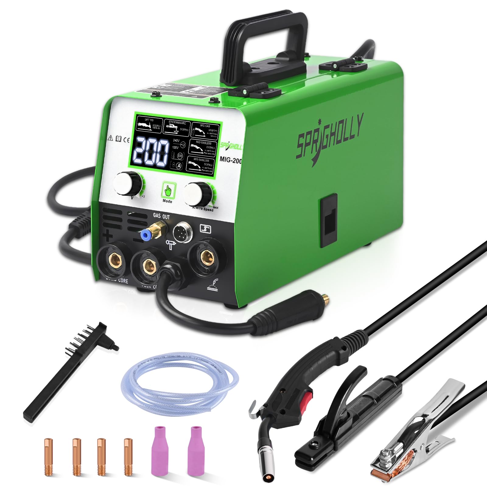 MIG200 200A 240V Welder – 4-in-1 Multifunction Equipment for MIG (Gas/Flux Core), Lift-TIG, MMA (Manual Welding), Synergy Mode and LED Display