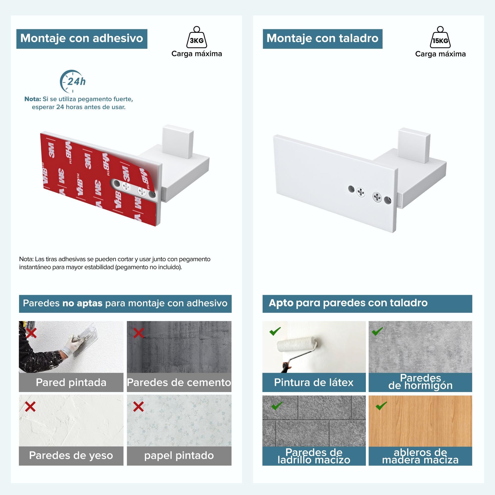 doporro Gancho de Pared Simple de Acero Inoxidable 304, Antióxido y Antideslizante, Instalación sin Taladros o con Tornillos, Blanco Mate, 6 Unidades, Stalo-06