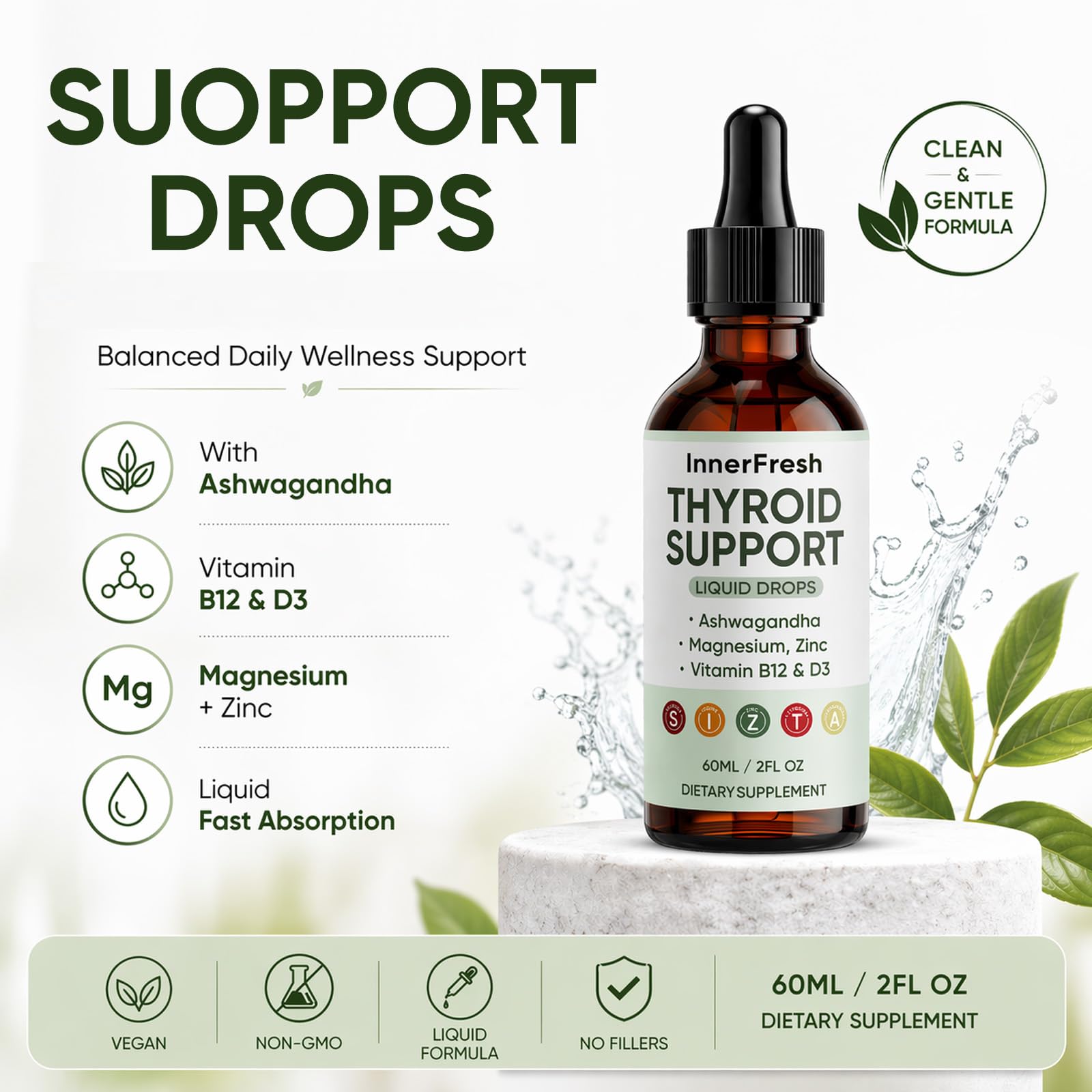 Thyroid Support Drops, Thyroid Support Liquid Drops for Women & Men, with Ashwagandha, Vitamin B12 & D3 and Magnesium, Help Support Mood, Promote Metabolism, 60 ML/2FL OZ — Amazon image 3