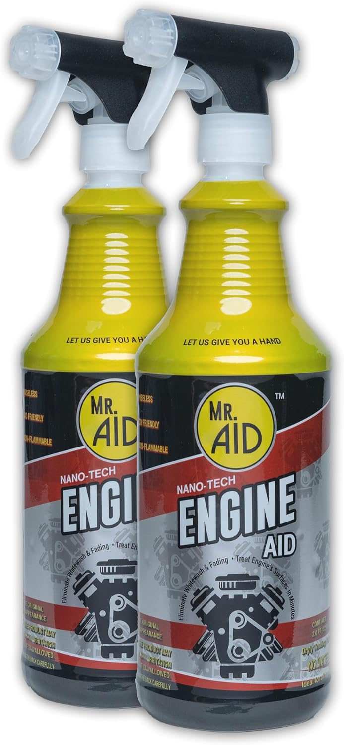 Engine AID Effectively Cleans Car Engine Bays Without Need For Water, Unique Formula Designed To Remove Dirt, Oils & Grease, Non-Flammable & ECO Friendly, (32 Fl Oz) W/2/Microfiber Towel (2-Pack)