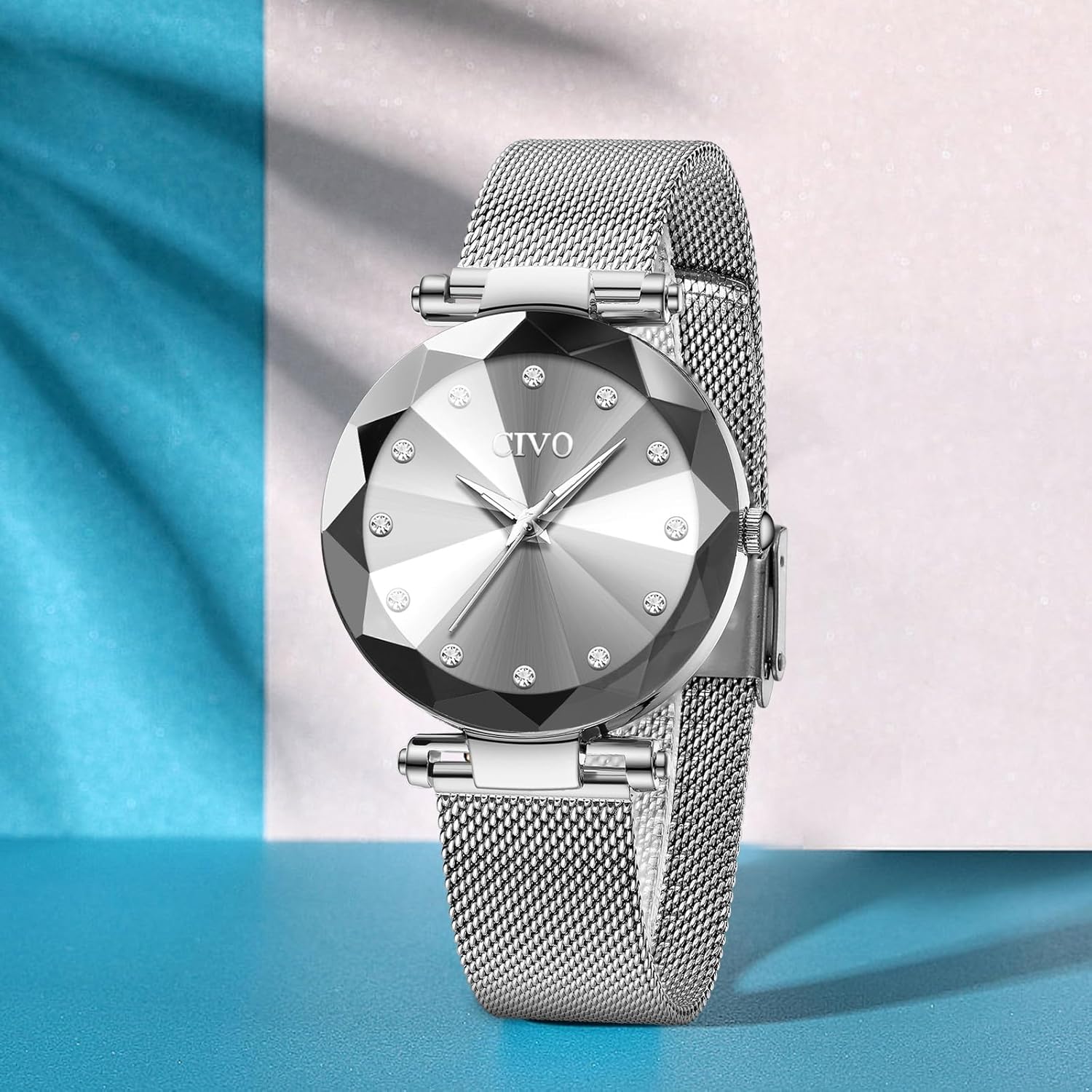 CIVO Womens Watch Ultra-Thin Stainless Steel Mesh Strap Analog Quartz Wrist Watch Waterproof Fashion Casual Elegant Ladies Watches with Diamond Timescale