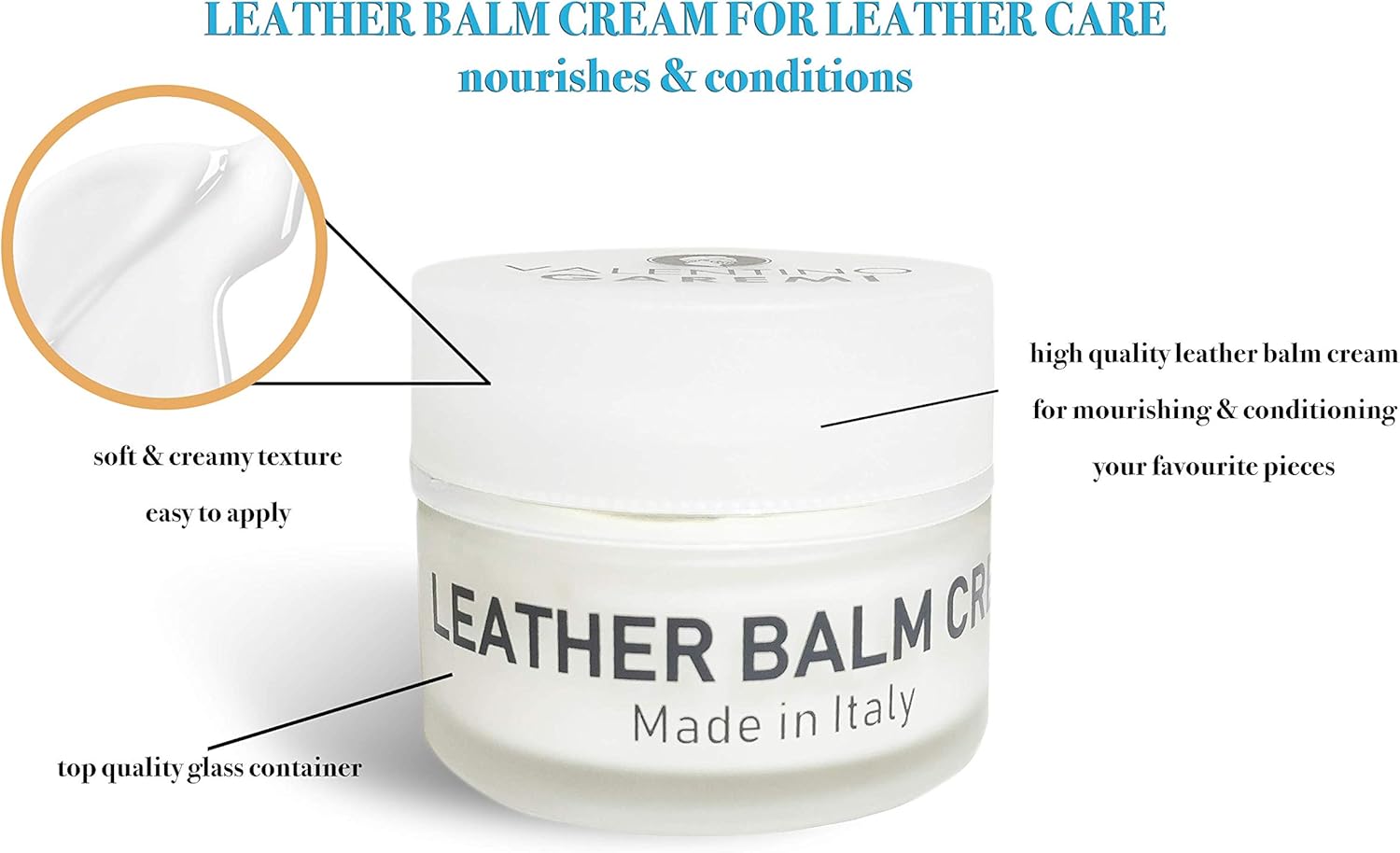 Valentino Garemi Leather Balm Cream – Luxury Conditioner & Nourishing Leather Care for Handbags, Wallets, Belts, Shoes & Accessories – Made in Italy