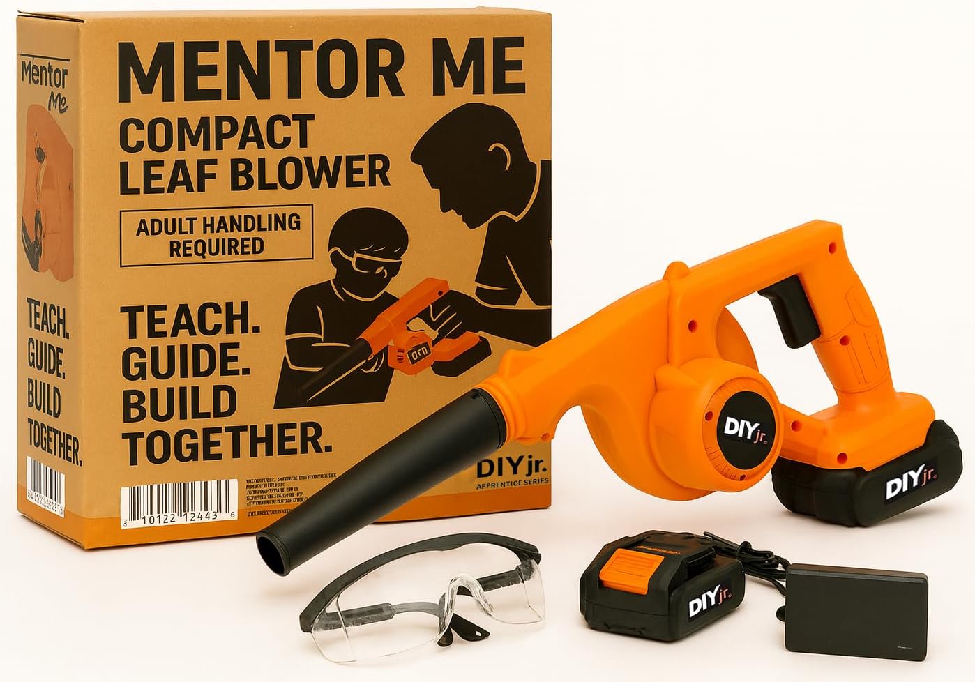 Mentor Me Cordless Leaf Blower for Kids - Real Working Youth Sized Blower with Safety Glasses - Parent-Led Learning Yard Tool - Durable Family Training Equipment, Adult Handling Required
