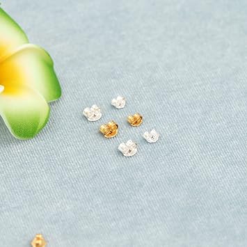 16PCS/8Pair 18K Gold Plated Earring Backs for Studs, 925 Sterling Silver Earring Backs Replacements,No Fading Secure Hypoallergenic Secure Earring Backs (5x5x2.5mm, Mix Color)