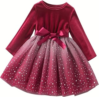 Vestido infantil infantil de tule com laço, manga comprida, para meninas, vestido de princesa, vestido de coração para meninas