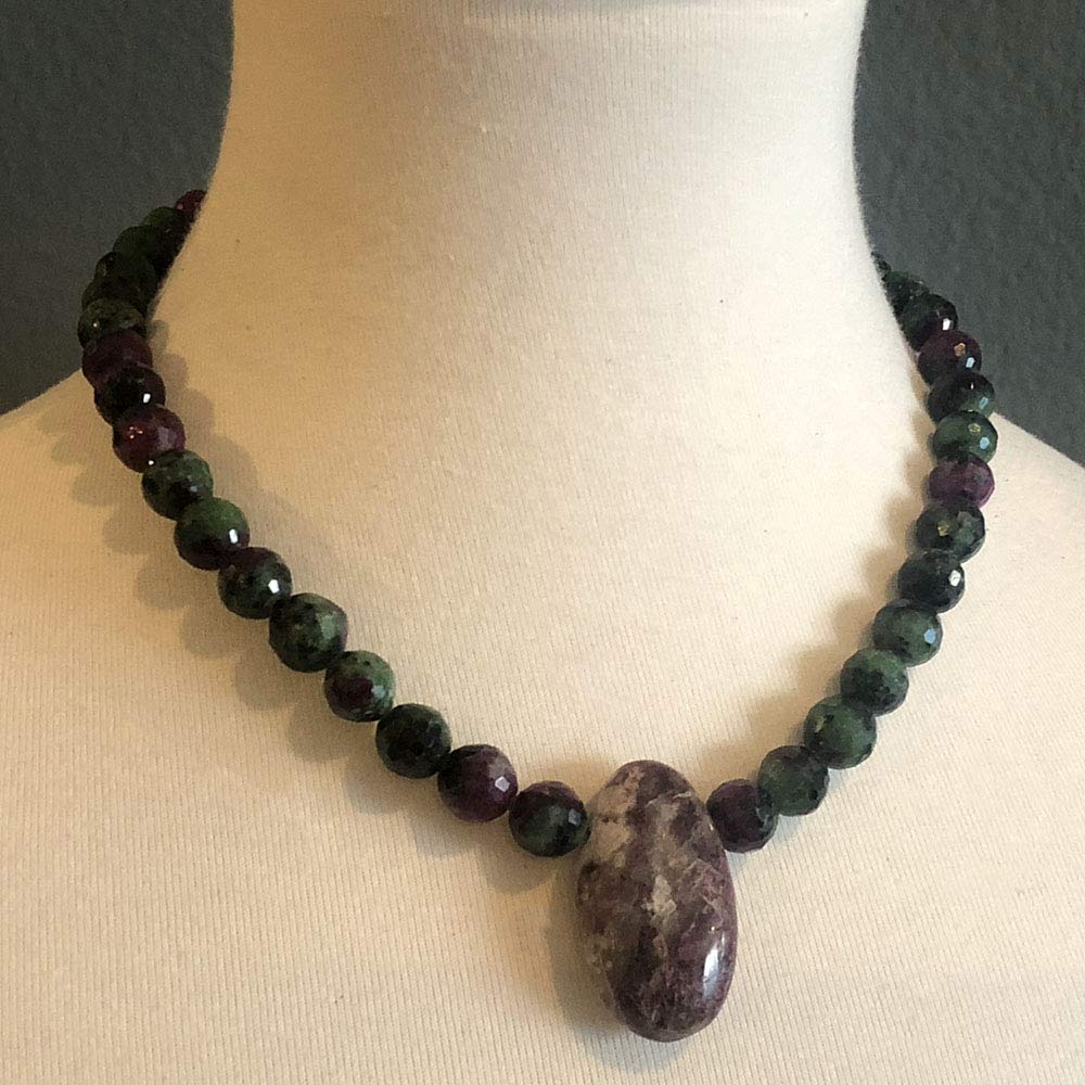 Faceted Ruby Zoisite Necklace Rubellite in Matrix Pendant
