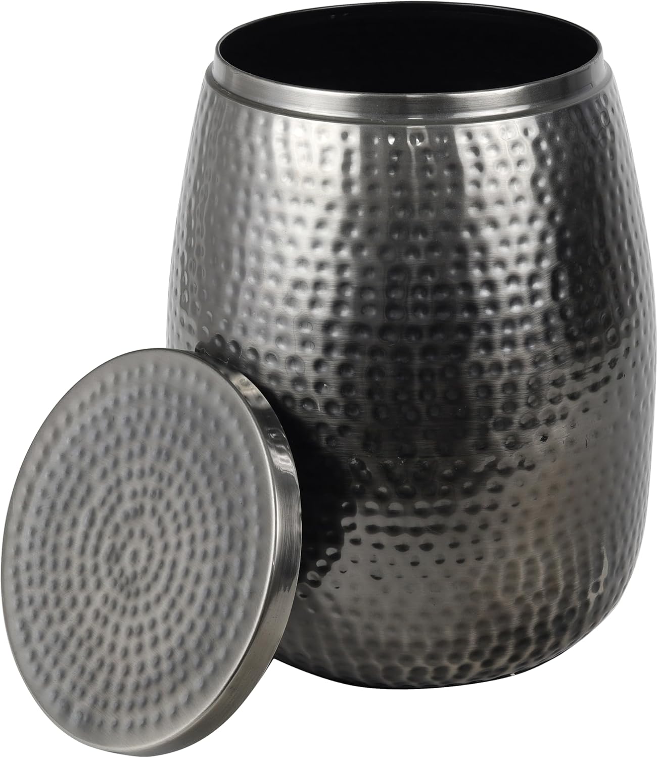 happimess SSL2001B Merida 15" Modern Rustic Hammered Metal Drum Storage Side Table with Lid, End Table for Decoration in Living Room, Bedroom, Bathroom, Antique Nickel