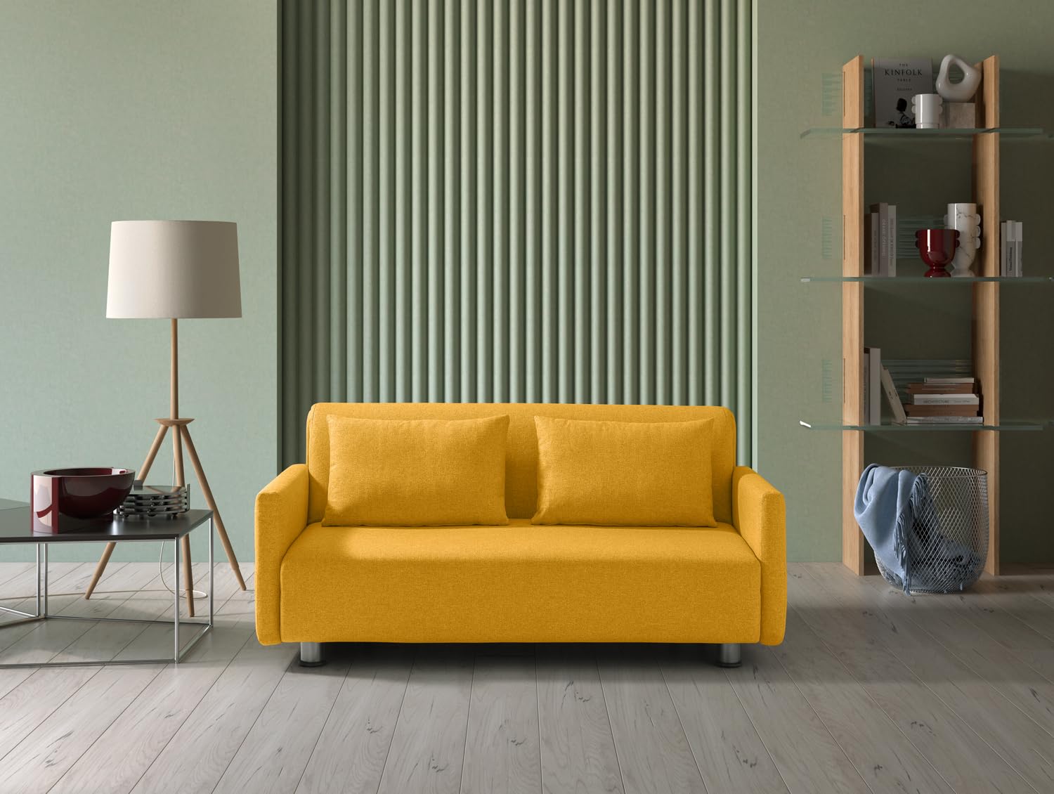 EVERGREENWEB Canapé-lit 2 Places Convertible en Lit avec Matelas 140x190 Effet Massant 0rthopédique, Extensible Sofa Bed Pliable, Housse Déhoussable et Lavable Couleur Jaune, 2 Coussins Inclus | EDITH