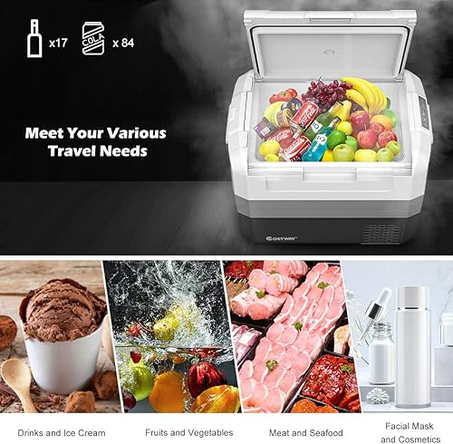 Miniatura 3 de COSTWAY Refrigerador portátil para automóvil de -148 F a 50 F compresor de 58 cuartos de galón con puerta abierta de dos vías panel operativo diseño