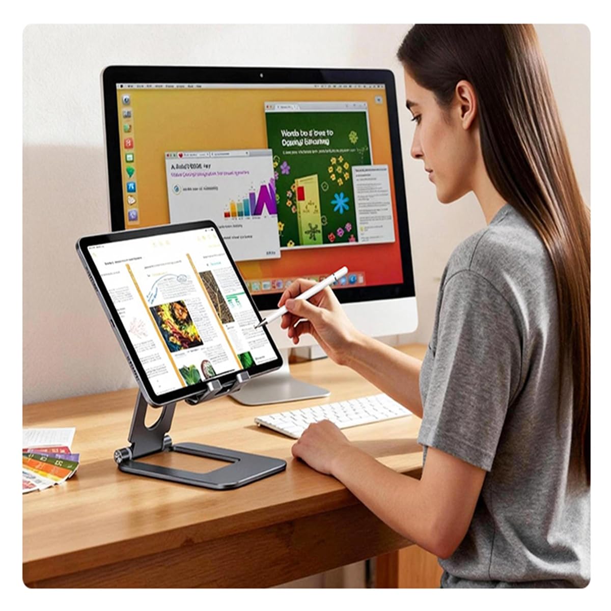 Soporte de teléfono celular de escritorio, soporte plegable de aleación de aluminio para escritorio, soporte portátil ajustable compatible con todos los teléfonos inteligentes y tabletas de 4