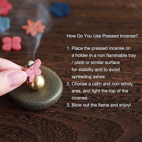 Miniatura 4 de Juego de incienso prensado en forma de flor con soporte de latón (12PCS) por Asayu Japan