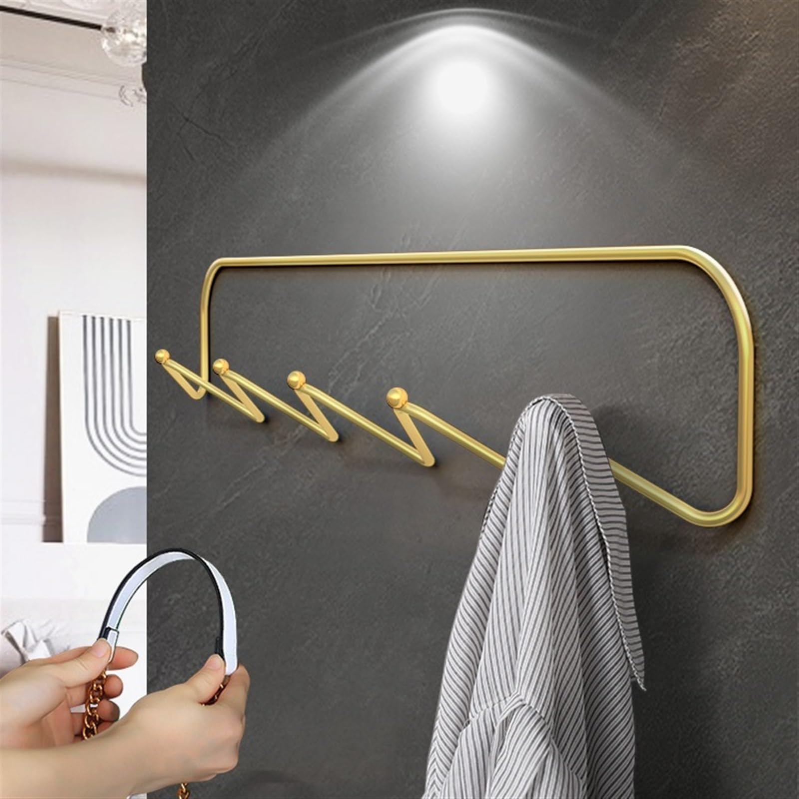 Ganchos para abrigos Perchero montado en la pared Lujo ligero simple en la puerta Perchero for colgar ropa Sombrero Puerta detrás de la pared de entrada Colgar en la pared Ganchos de pared de entrada