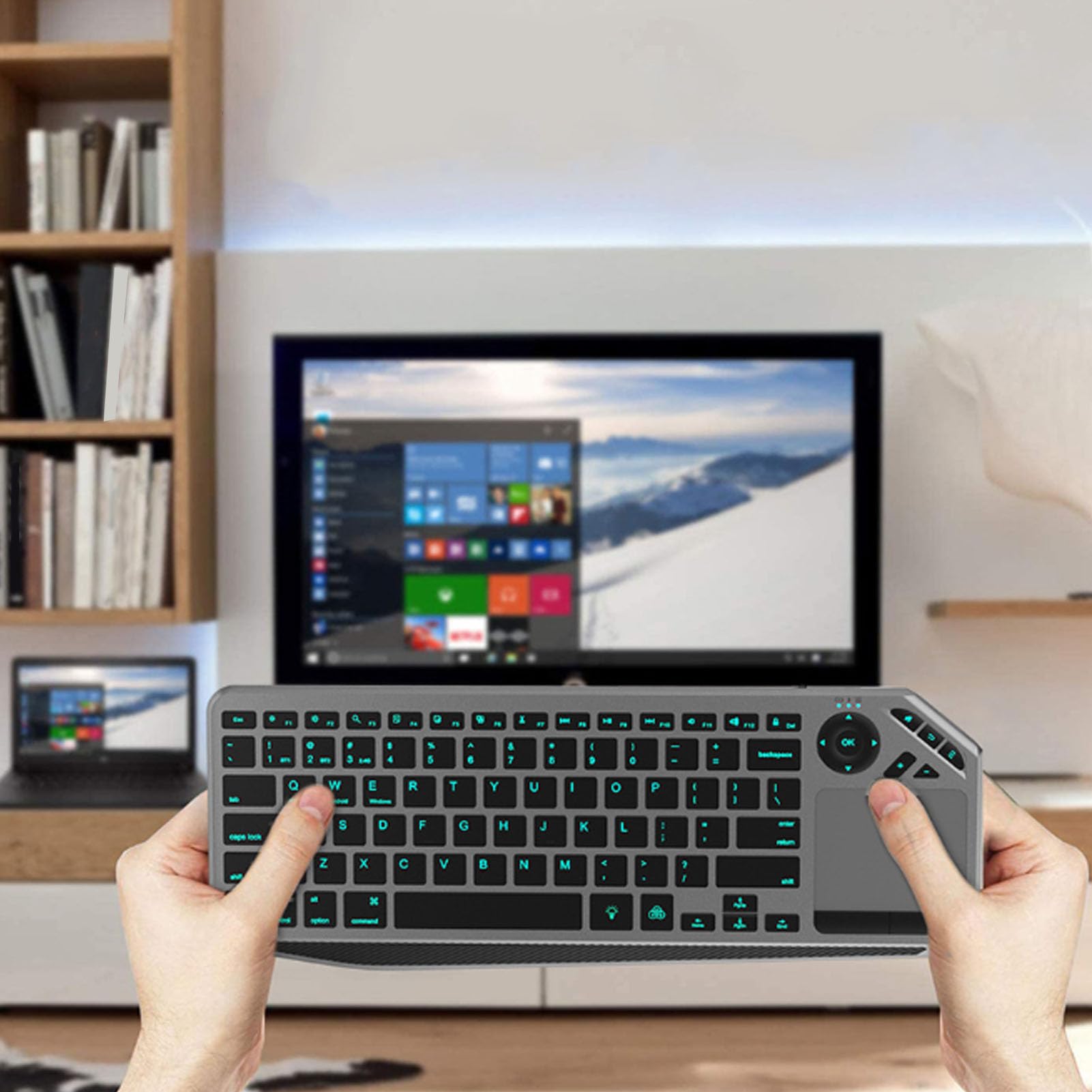 Klawiatura WL Touch TV z łatwym Sterowaniem Multimediowym Skrótem i Wbudowanym w Touchpad, 2,4G WL Bluetooth Touch Ceyboard dla Tabletu Laptopa, 7 Kolorowe Podświetlenie
