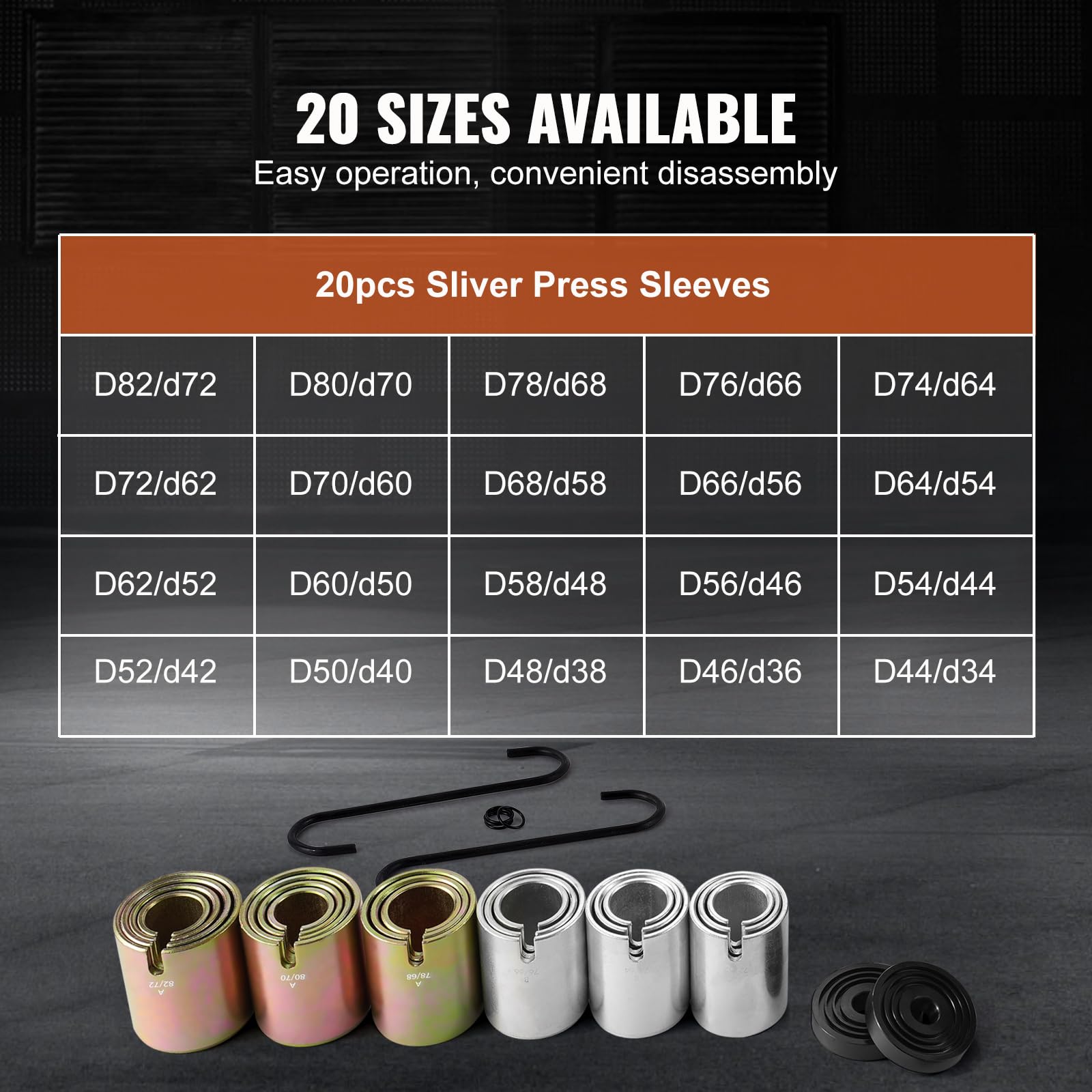 VEVOR 26 PCS de Kit de Manguitos de Extracción y Presión de Cojinetes de Buje de Acero Kit de Inserción y Extracción de Bujes con Estuche Compatibilidad con Varios Vehículos para Motores LCV y HGV