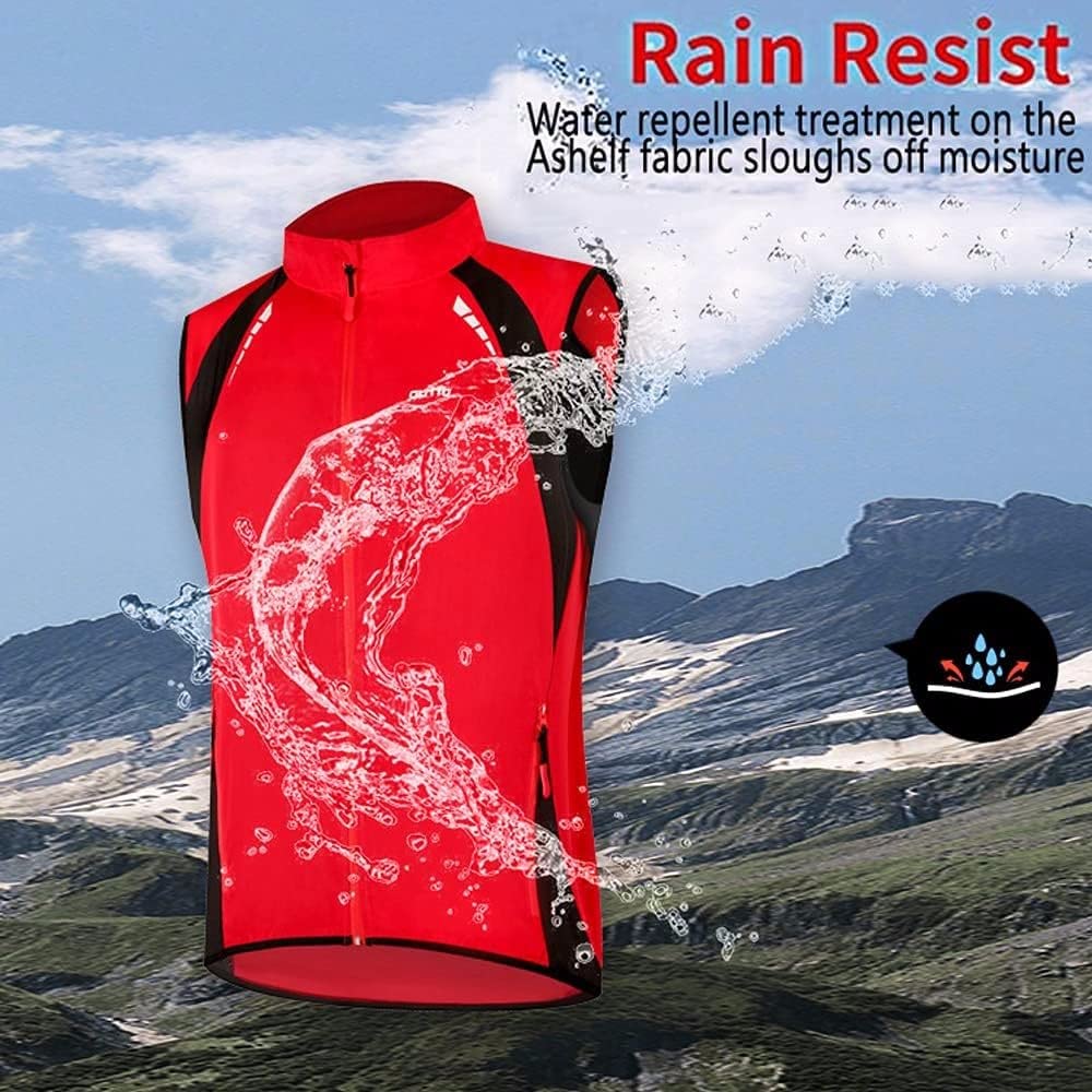 SIDHU Fahrradweste Herren Damen Reflektierend Winddicht Windstopper Laufweste Wasserdicht Atmungsaktiv MTB Warnweste Fahrrad Ärmellose Weste Jacke Radweste Leicht Softshellweste Sportweste,Red-XXL