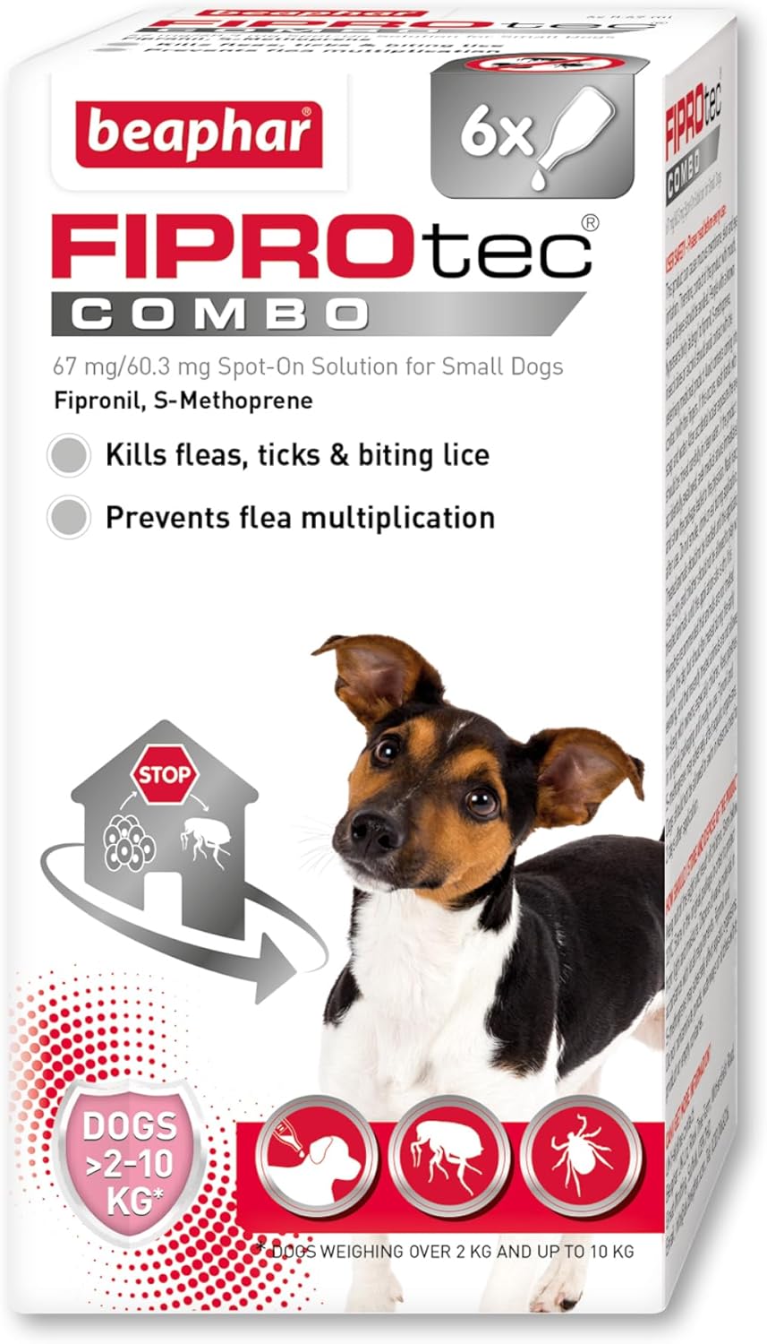 Beaphar – FIPROtec® COMBO for Small Dogs (2–10kg) – 6 pipettes – Kills Fleas, Flea Eggs, Flea Larvae & Ticks – Stops Fleas Multiplying on Pet and in Home – Vet Strength Dog Flea Treatment