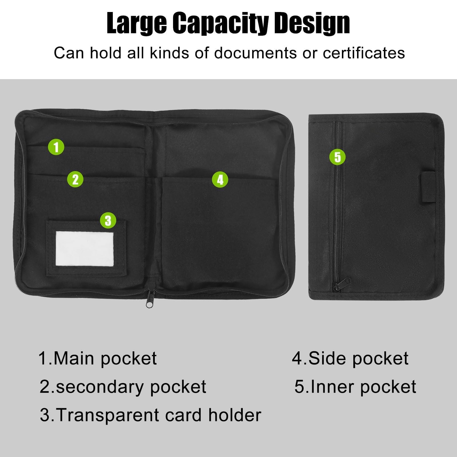 KASURE Fahrzeugmappe Dokumentenmappe A5, 24 X 17.5 cm Dokumententasche Auto, Schwarz Tragbar Fahrzeugschein Mappe mit Fächern, Hülle Fahrzeugpapiere Geeignet zur Aufbewahrung von Rechnungen, Karten