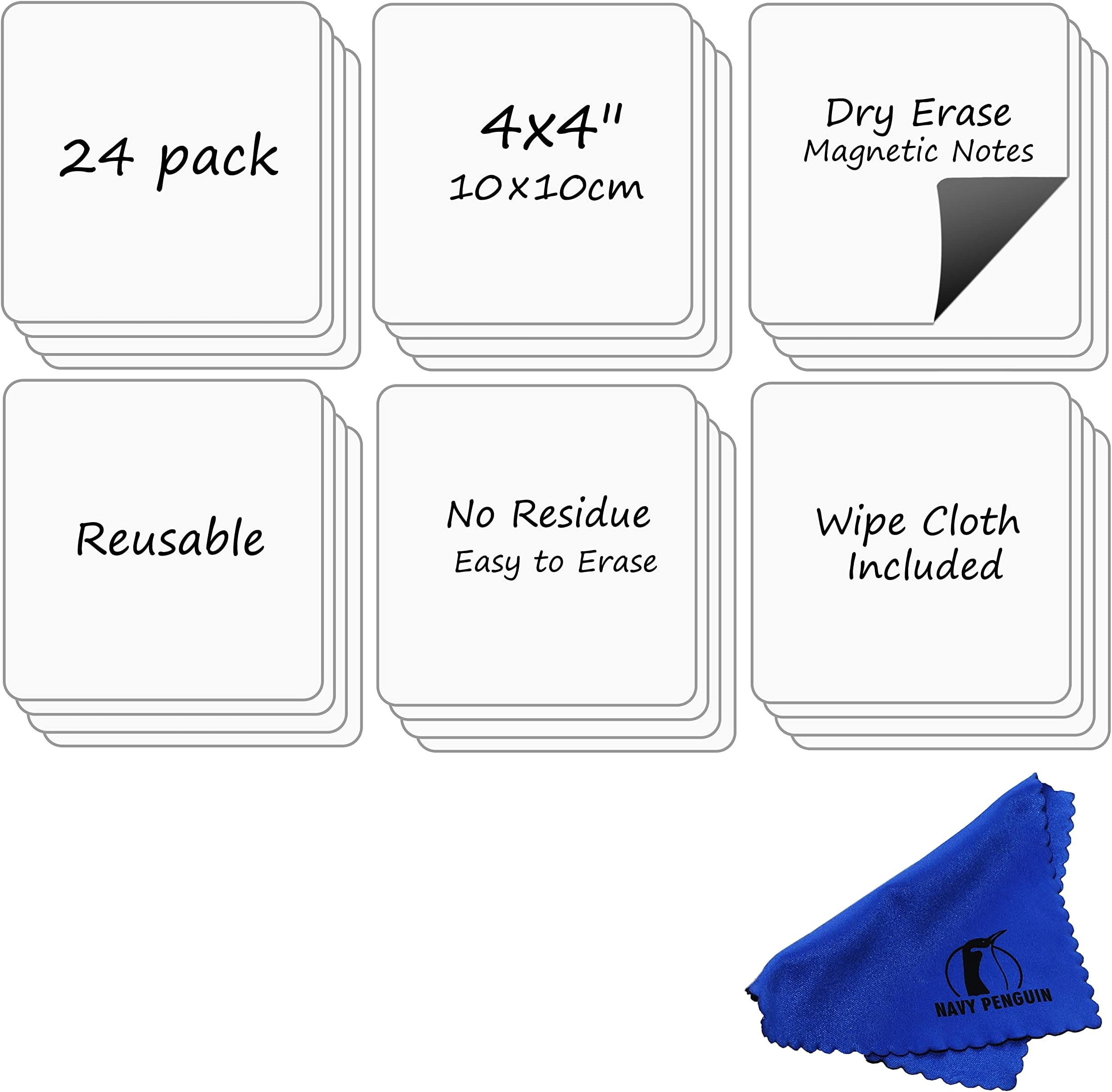 Dry Erase Magnets Set - 24 Pack - 4x4 in Whiteboard Magnetic Planning Pads Labels - Small White Board Magnet Strips Name Tags for Home and Office