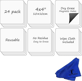 Dry Erase Magnets Set - 24 Pack - 4x4 in Whiteboard Magnetic Planning Pads Labels - Small White Board Magnet Strips Name Tags for Home and Office