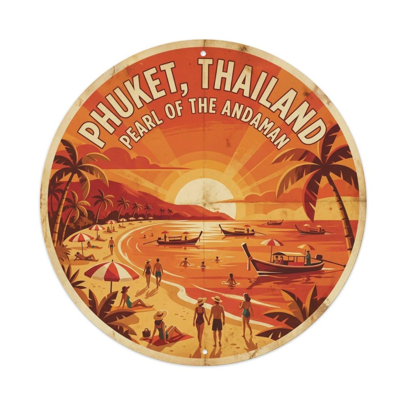 Phuket Patong Beach Tropical Coast Coastal Bay Vintage Metal Tin Sign Plaque Wall Decor for Cafe, Club Bar, Office, Garden Metal Poster 8x8Inch