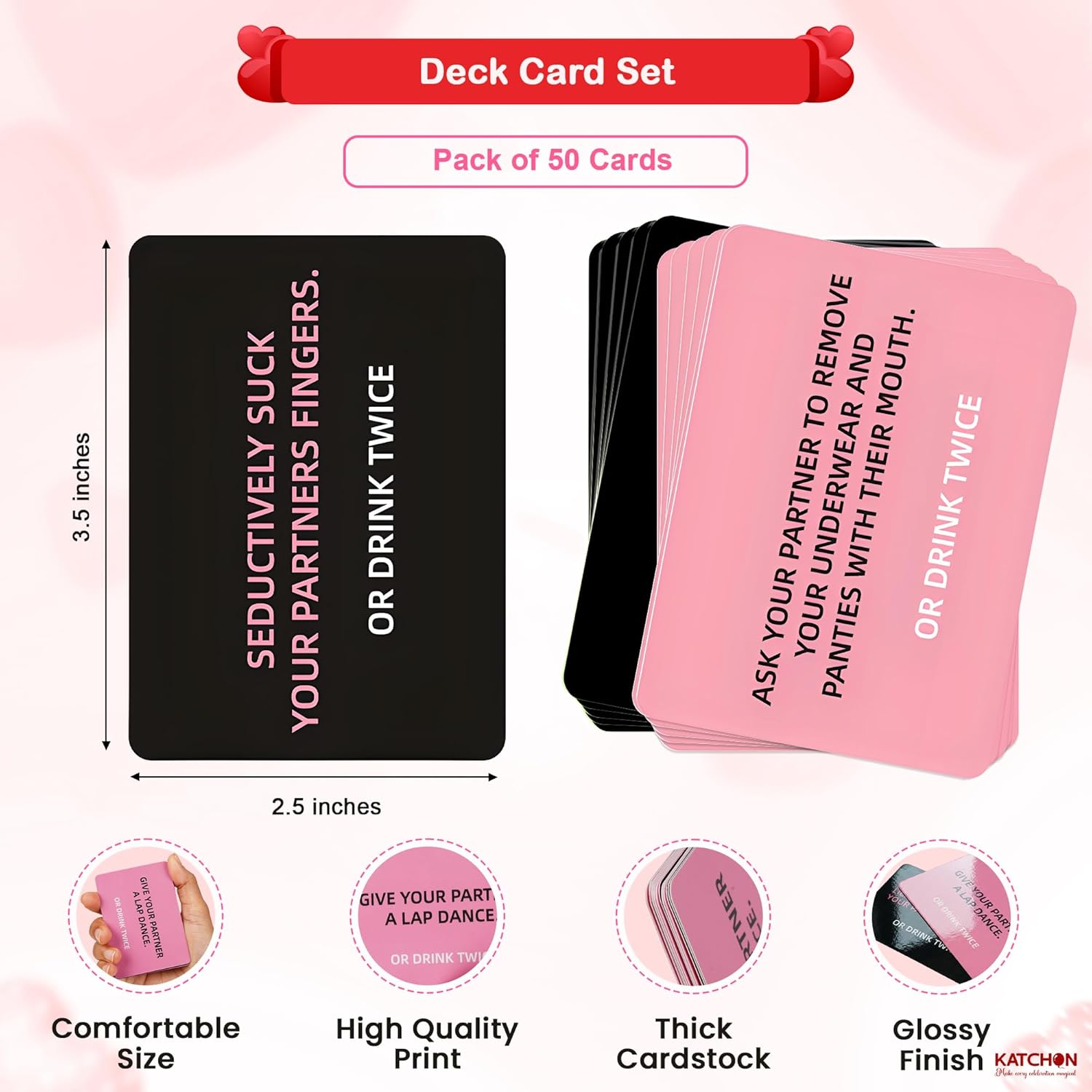KatchOn, Couples Drinking Card Game – 50 Card Deck | Couples Drinking Game to Spice it Up for Date Night, Fun & Spicy Cards for Couple Party Gift, Ignite Sparks Couple Games Party Favors