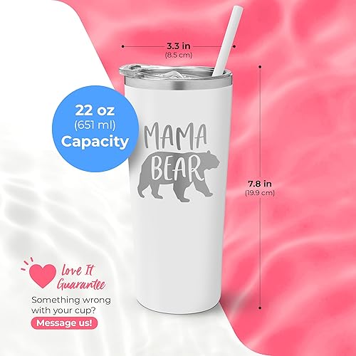 Miniatura 5 de SassyCups Mama Bear - Taza de acero inoxidable con aislamiento al vacío para mamá grabada con popote taza de cumpleaños para mamá mamá nueva regalo