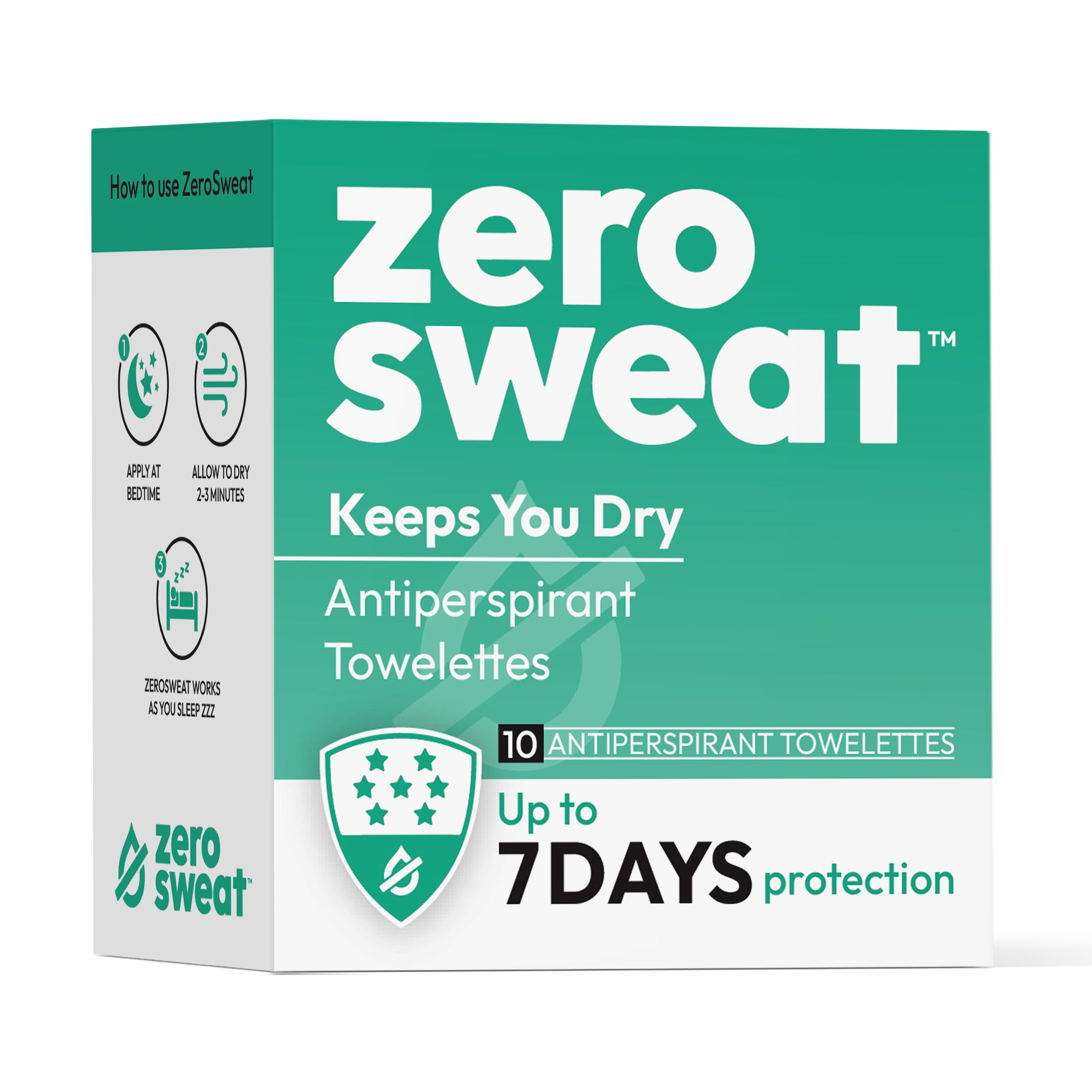ZeroSweat Antiperspirant Wipes Deodorant Clinical Strength Hyperhidrosis Treatment - Reduces Armpit Sweat - 10 Wipes New & Improved