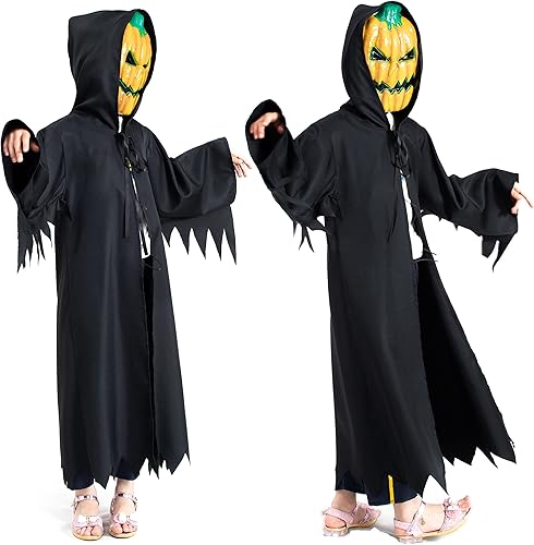 Miniatura 2 de Disfraz de monstruo de calabaza aterrador para niños con máscara malvada, disponible en altura de 43 a 69 pulgadas