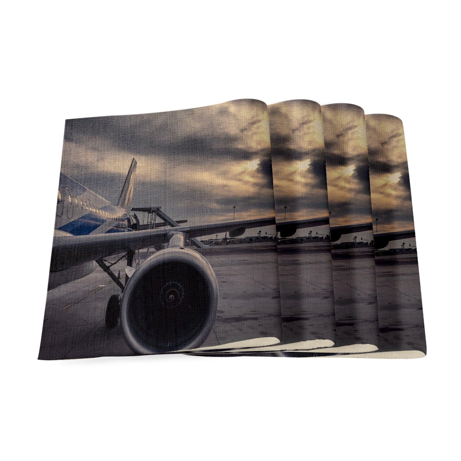 Sets de table en lin 40 x 28,5 cm anti-tache motif avion aéroport